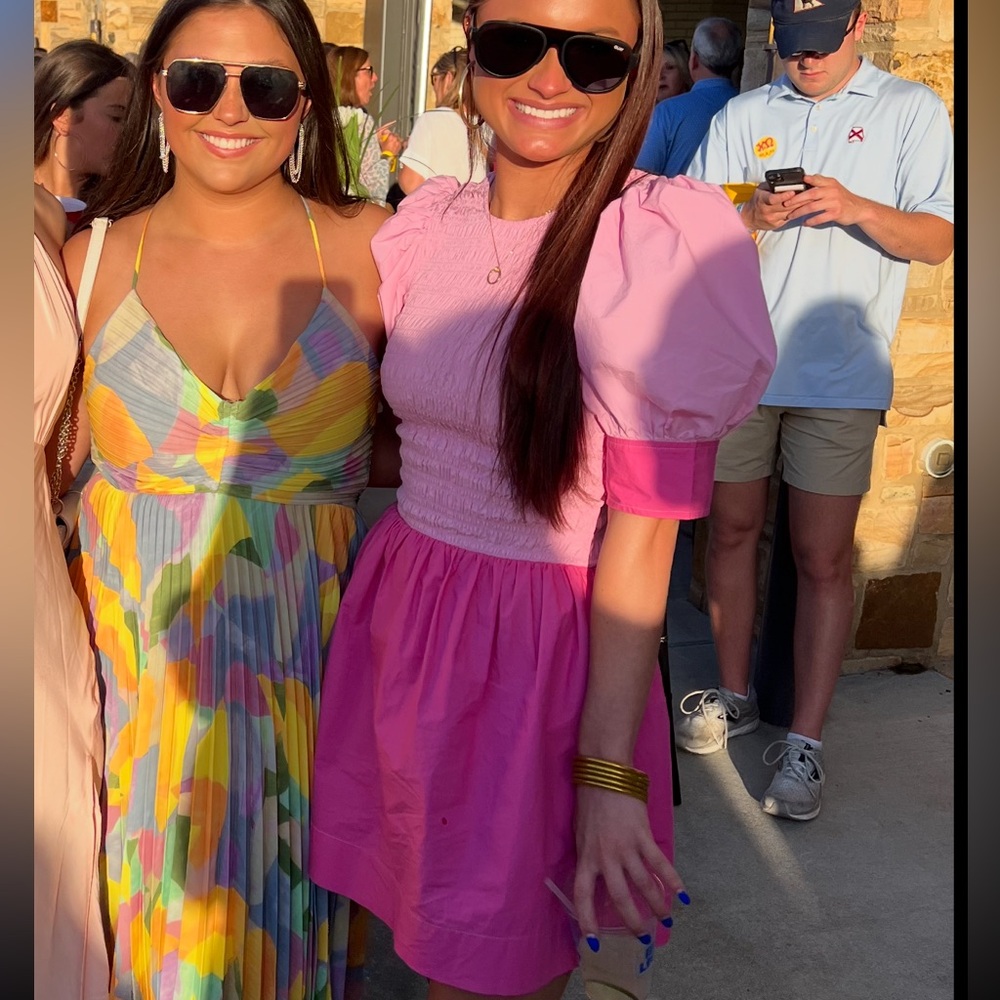 GANNI smocked open back mini dress